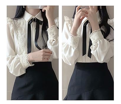 Amazon | [NEZIH] シフォン ブラウス レディース 長袖 レース